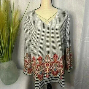 Chico’s Women’s Size 3 XL Long Sleeve Criss Cross V Neck Mixed Print Tunic